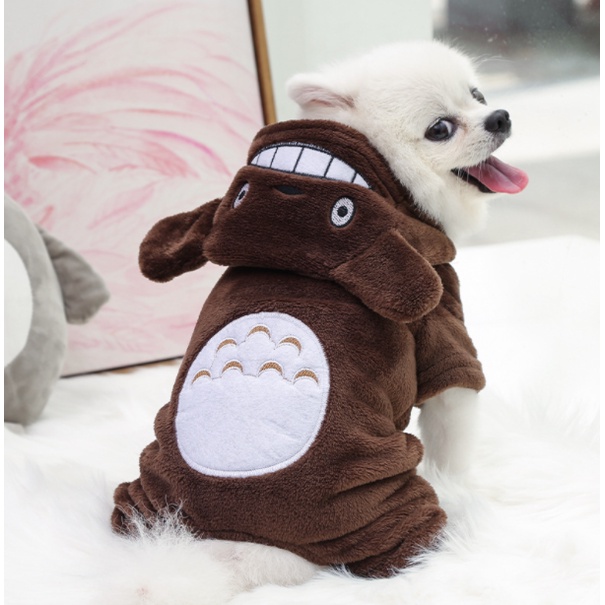 Áo Hoodie nhung cho thú cưng giữ ấm mùa đông đáng yêu, áo nỉ nhung có mũ totoro cho chó mèo