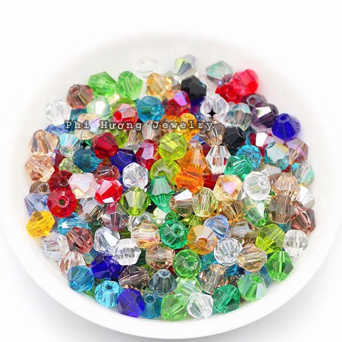 Gói 200 hạt pha lê hình thoi 3mm 4mm mix màu, tiện lợi và tiết kiệm