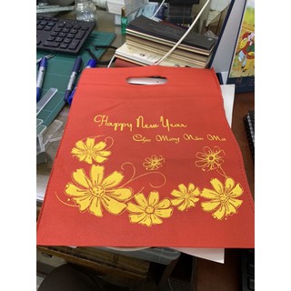 COMBO 5 TÚI VẢI KHÔNG DÊT - ĐỎ - IN CHÚC MỪNG NĂM MỚI 23 x 30 cm
