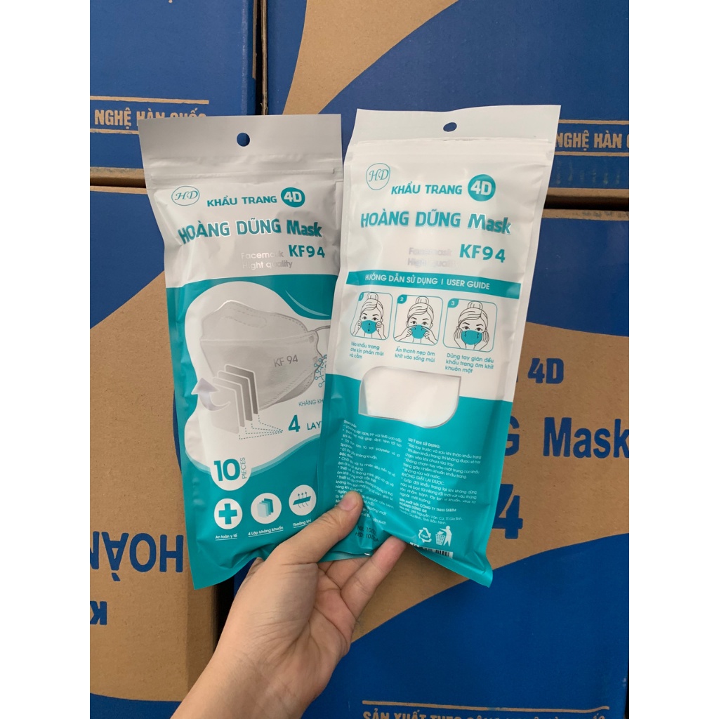 Khẩu Trang Y Tế 4D KF94 Hoàng Dũng Mask Chính Hãng, 4 Lớp Kháng Khuẩn, Tiêu Chuẩn Hàn Quốc, 10 Chiếc/Túi