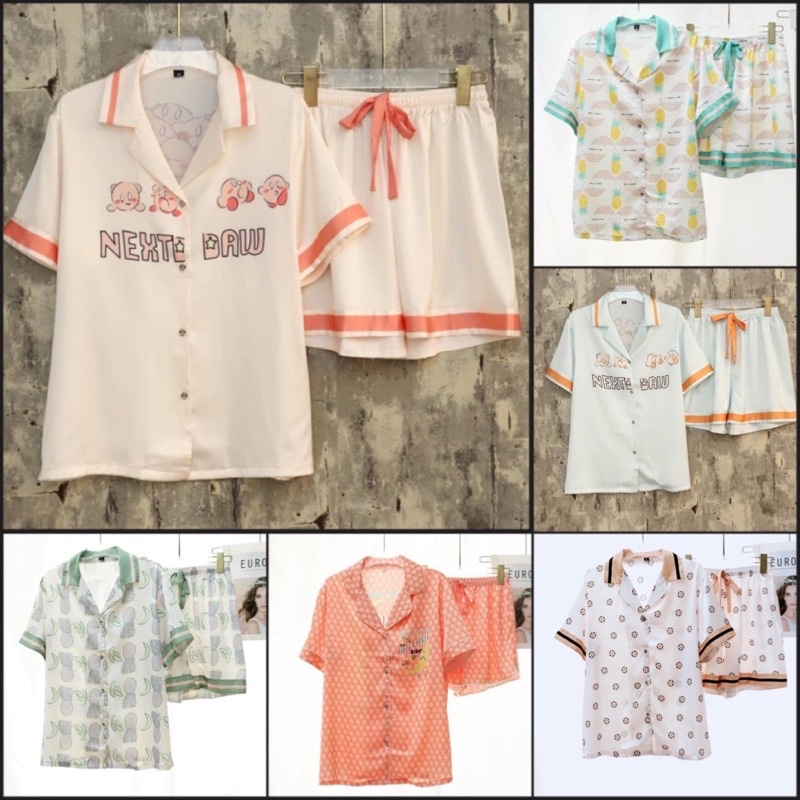 🌵Hàng quảng châu🌵Giá như sỉ, pijama cộc đùi vịt cảm dễ thương_lụa satin mền mịn mát_form to 95.