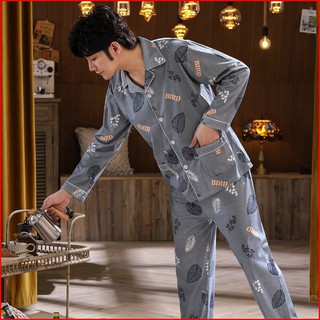Bộ đồ ngủ cotton tay dài thời trang thu đông dành cho nam trung niên