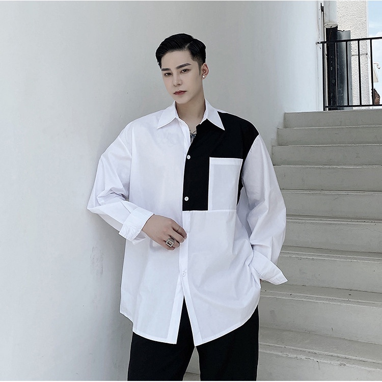 HOT Áo Sơ Mi Ulzzang Tay Dài Phối Vai Unisex Cho Cả Nam Và Nữ Vải Kate Đẹp Và Thoáng Mát