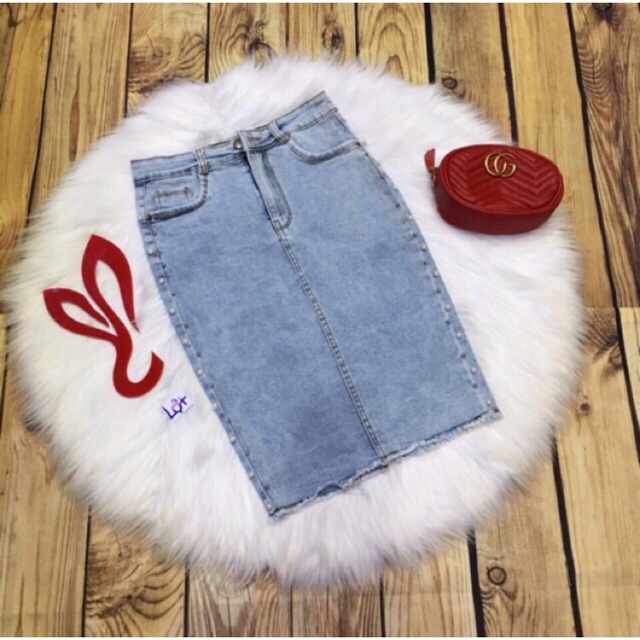 CHÂN VÁY JEAN BÚT CHÌ ĐÍNH HẠT