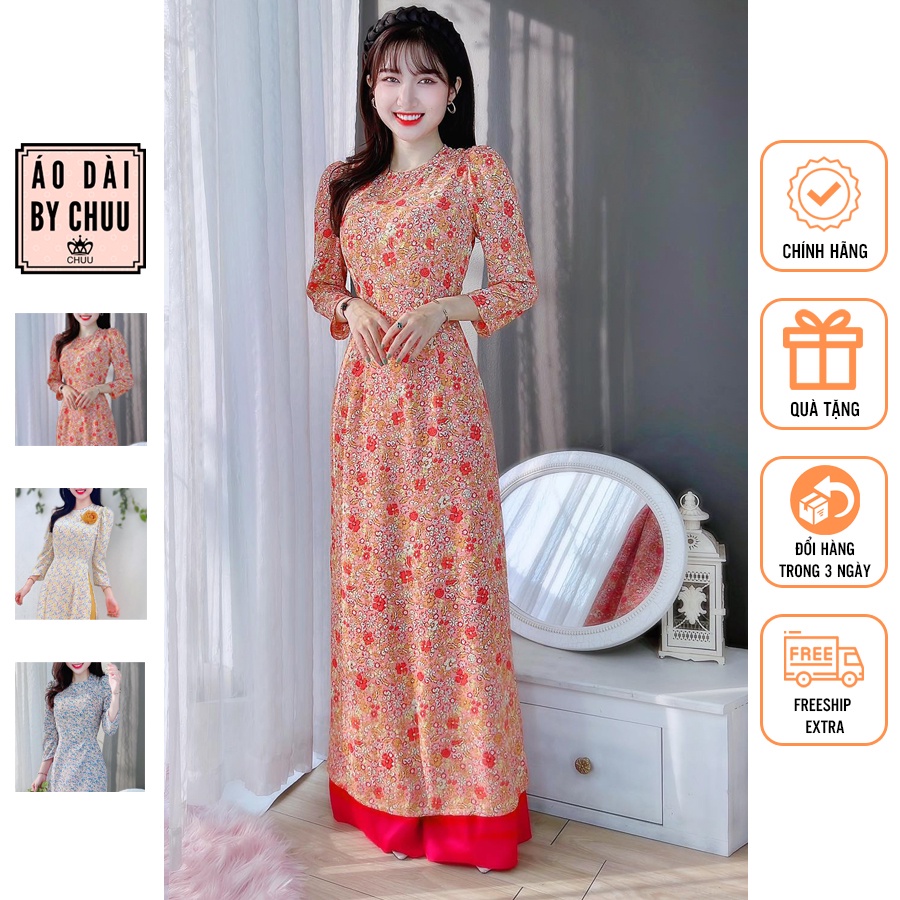 Áo dài nữ cách tân hoa nhí tay phồng không kèm quần CHUU AD8041