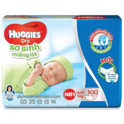 Mẫu mới - Bỉm Miếng lót sơ sinh Huggies Newborn 1 -108 miếng,Newborn 2