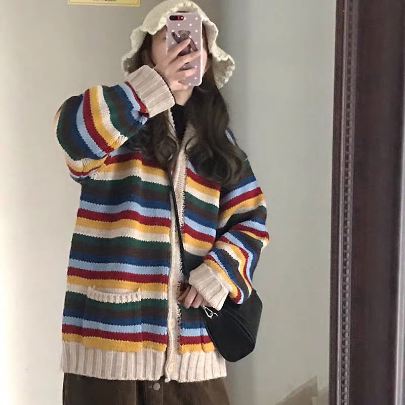 Áo khoác len cardigan kẻ Vintage🍂🍂🍂