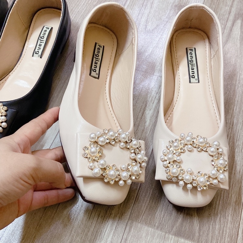 (ẢNH THẬT) Giày búp bê nữ/ giày bệt cao cấp hoa đá sang trọng PUNSHOES.