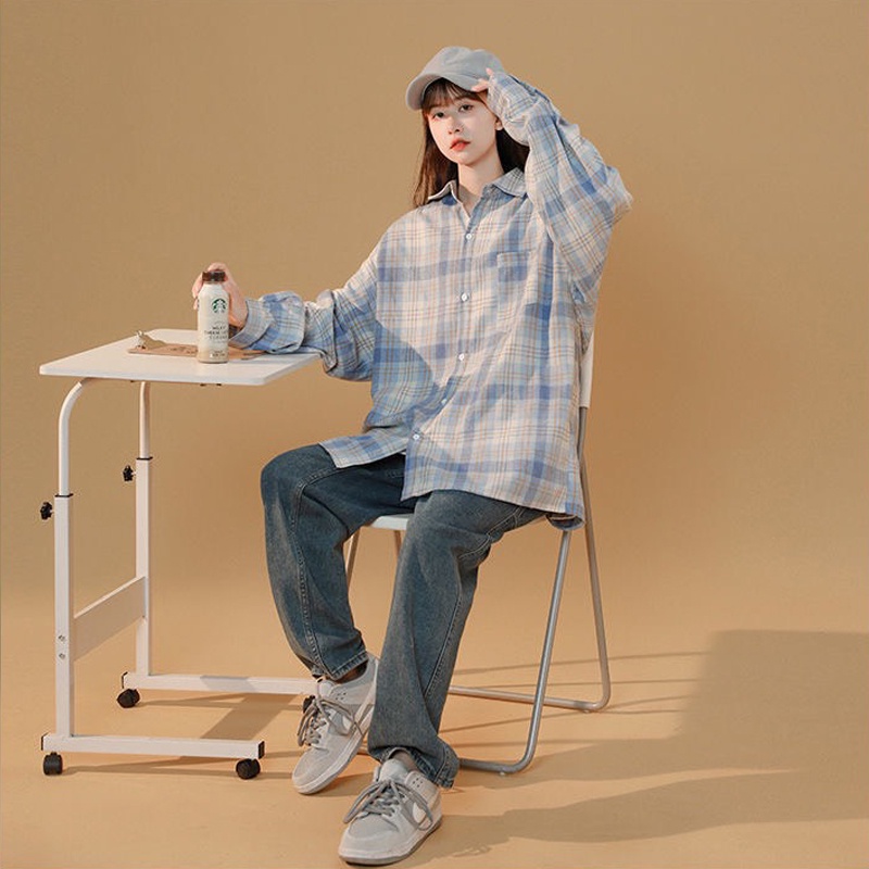 Áo sơ mi unisex form rộng tay dài kẻ caro đẹp hàng Quảng Châu ANDOSA SM09