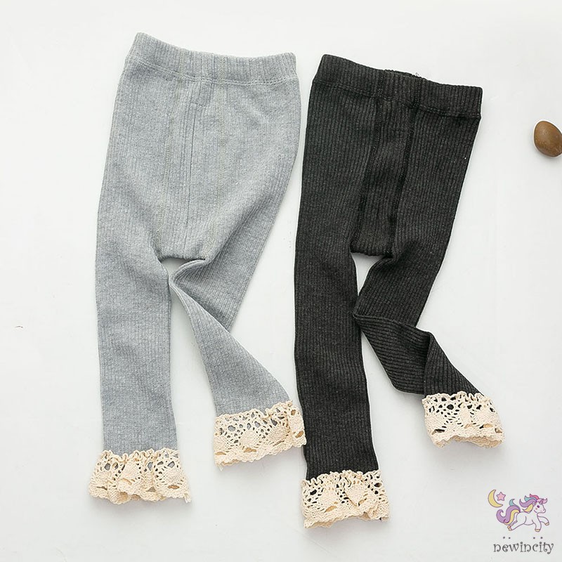 Quần legging dệt kim phối ren xinh xắn cho bé gái