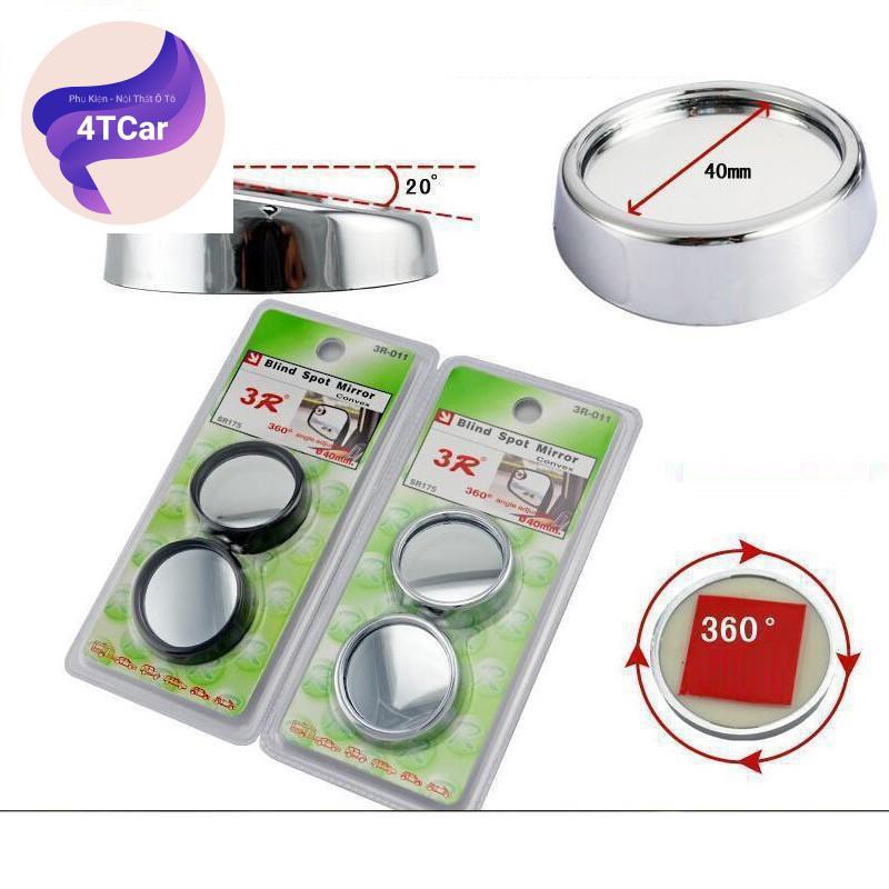 Cặp 2 gương cầu lồi 3R-011 chính hãng 360 độ viền đen gắn gương chiếu hậu ô tô xe máy