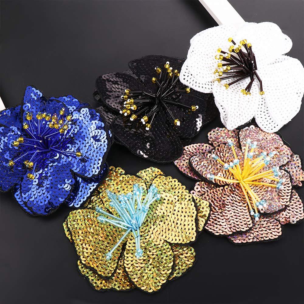 Sticker Ủi Thêu Hình Hoa Hồng Đính Kim Sa Thời Trang