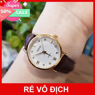 đồng hồ nữ, 😍Freeship Đơn250k⚡ FREE SHIP 99K_Đồng hồ HALEI nữ dây da nâu đơn giản thanh lịch MẶT SỐ LA MÃ NHẤN ĐÁ