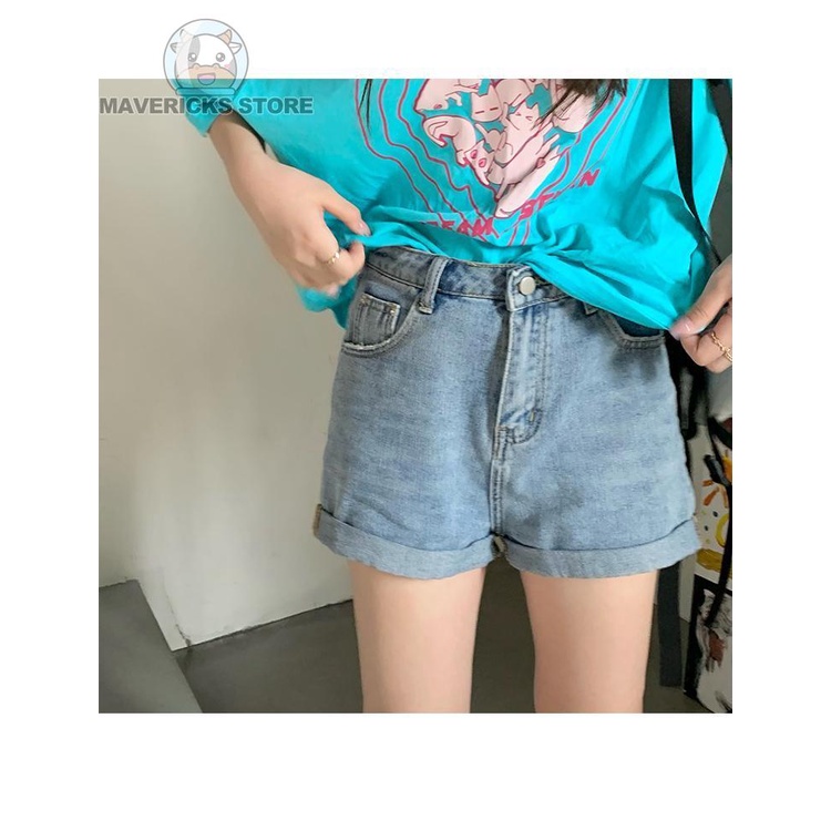 Quần Short denim Lưng Cao Phong Cách Hàn Quốc Dành Cho Nữ