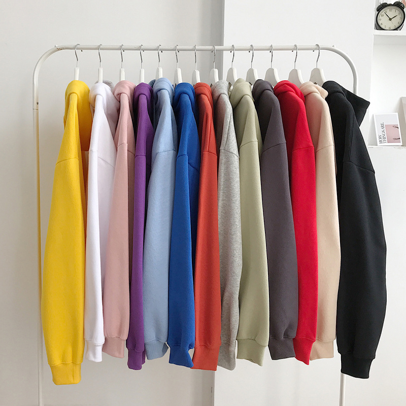 Áo hoodie phong cách Hàn Quốc tay dài dáng rộng màu trơn xinh xắn trẻ trung