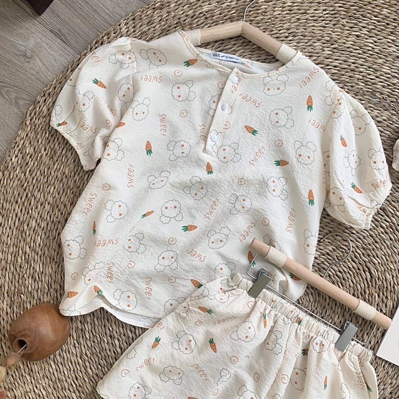 [HÀNG SẴN] BỘ ĐỒ PIJAMA CỘC TAY CHẤT ĐŨI XỐP KÈM BUỘC TÓC SCRUNCHIES SIÊU ĐÁNG YÊU