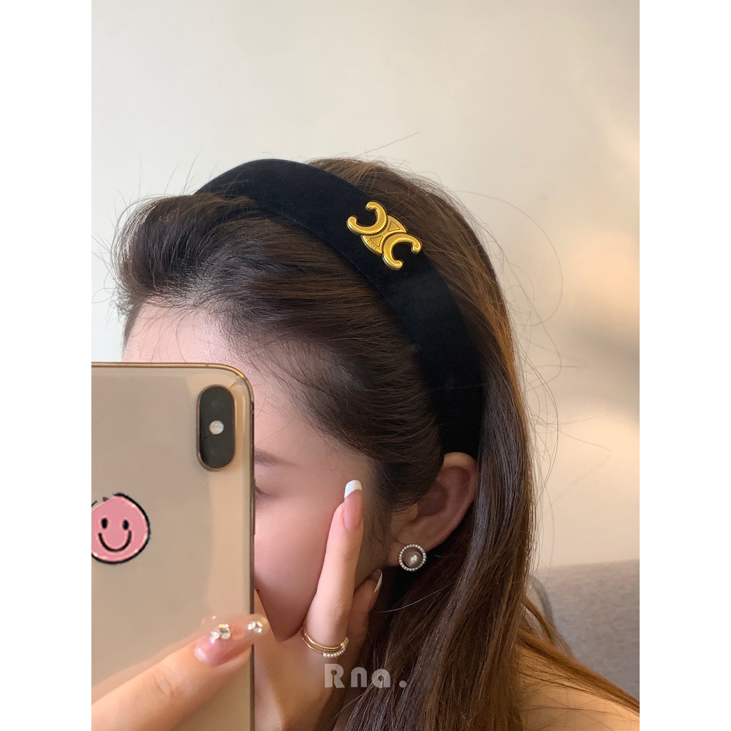 Băng Đô Cài Tóc Chất Nhung Màu Đen Phong Cách Pháp Cổ Điển Thời Trang Mùa Hè Cho