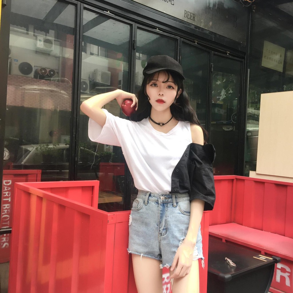 [ORDER] ÁO KIỂU UNDER CUT PHỐI MÀU PHONG CÁCH ULZZANG  (ảnh thật ở sau)