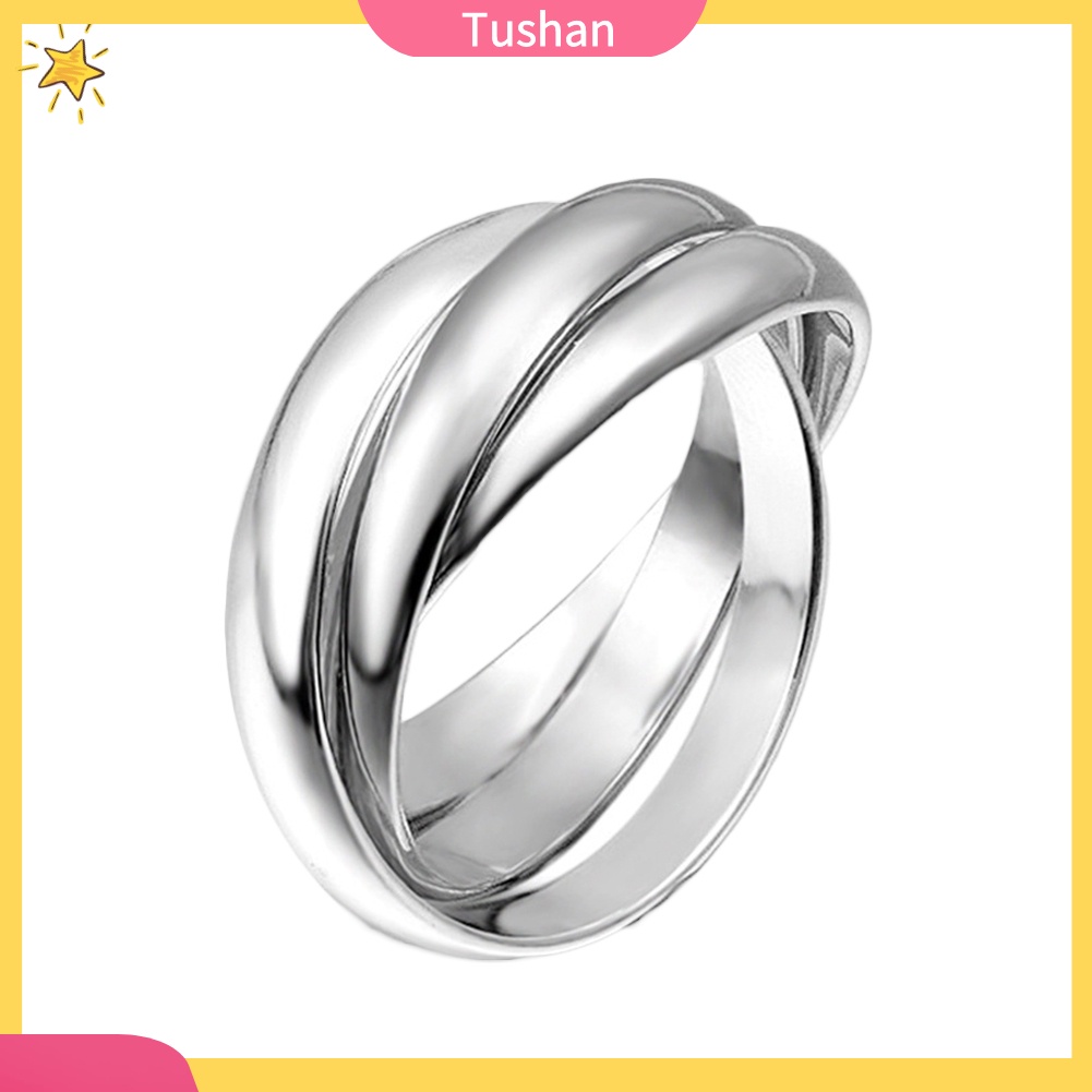 Nhẫn đeo ngón tay dự tiệc cưới 3 vòng tròn bắt chéo mịn màng sáng tạo cho nữ