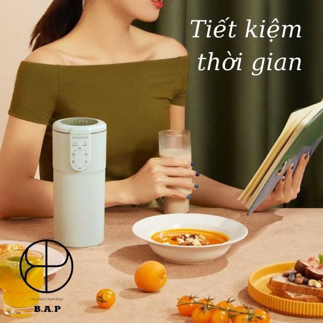 Máy Làm Sữa Hạt, Sữa Đậu Nành, Nấu Sữa Hạt, Cốc Nấu Cháo Mini MOKKOM BH 6 Tháng - BAP