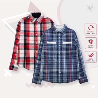 Áo sơ mi dài tay cho bé trai - size đại, chất liệu cotton silk mềm mịn họa tiết kẻ caro size trẻ em 7-15