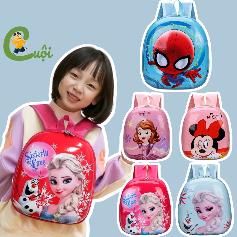 Balo đi học mẫu giáo mầm non, balo trứng chống nước cho bé trai bé gái siêu nhân công chúa Elsa Micky Cuội Store