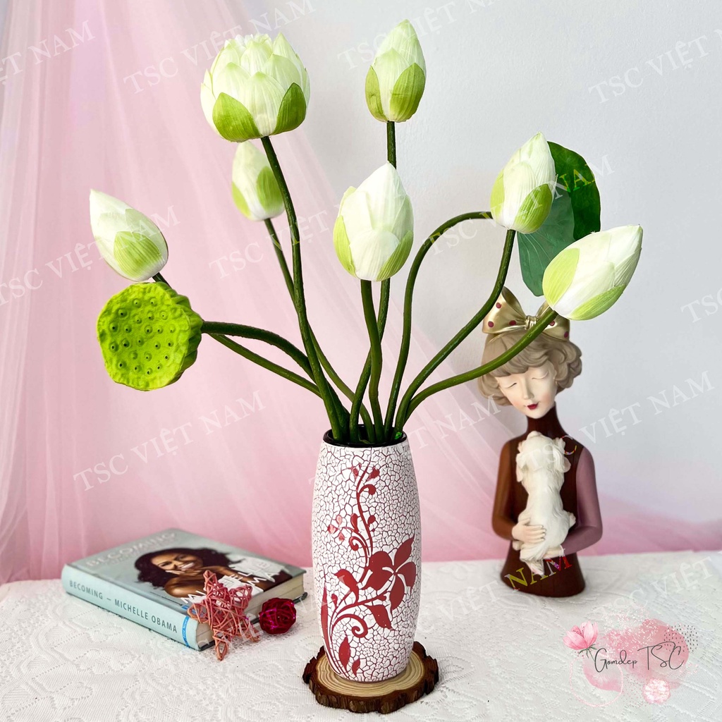 Lọ hoa gốm sứ Bát Tràng dáng bom cao 22 cm - Bình hoa decor trang trí xinh xắn