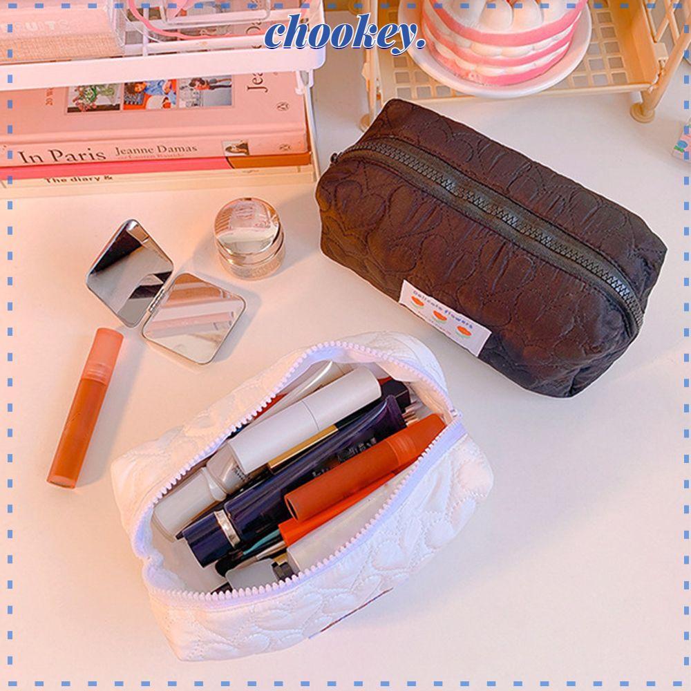 CHOOKEY Multi-Function Pencil Case Portable Transparent Grid Pen Bag Floral Flower Makeup Square Large Capacity Zipper Cosmetic Storage Stationery