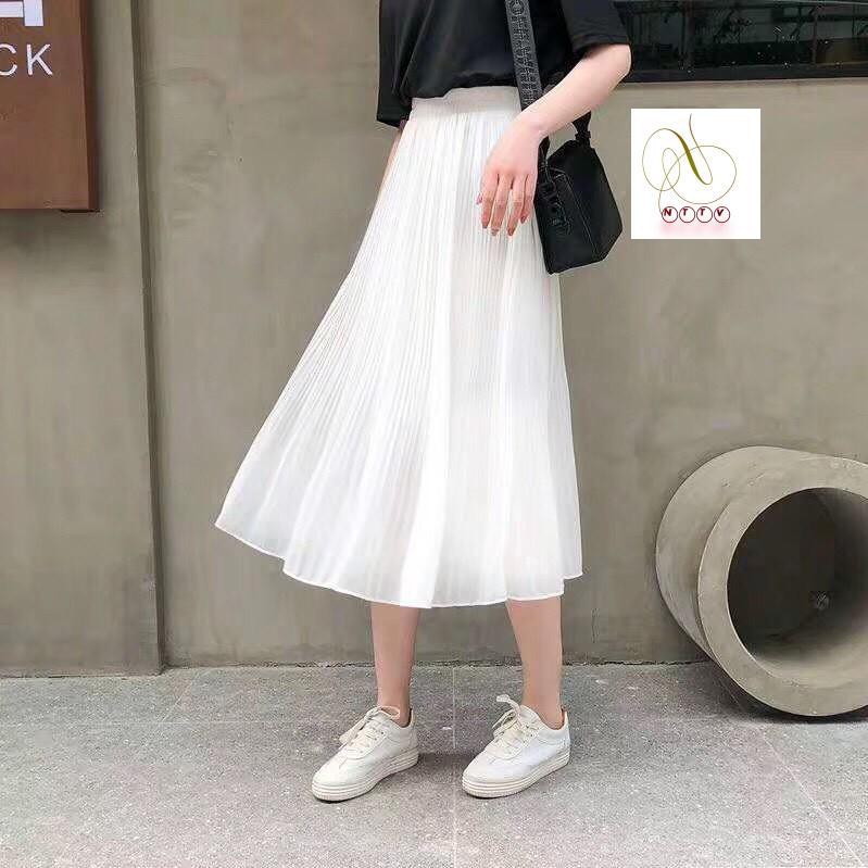 FS50K Chân váy xoè xếp ly đuôi cá voan lụa hàng loại 1