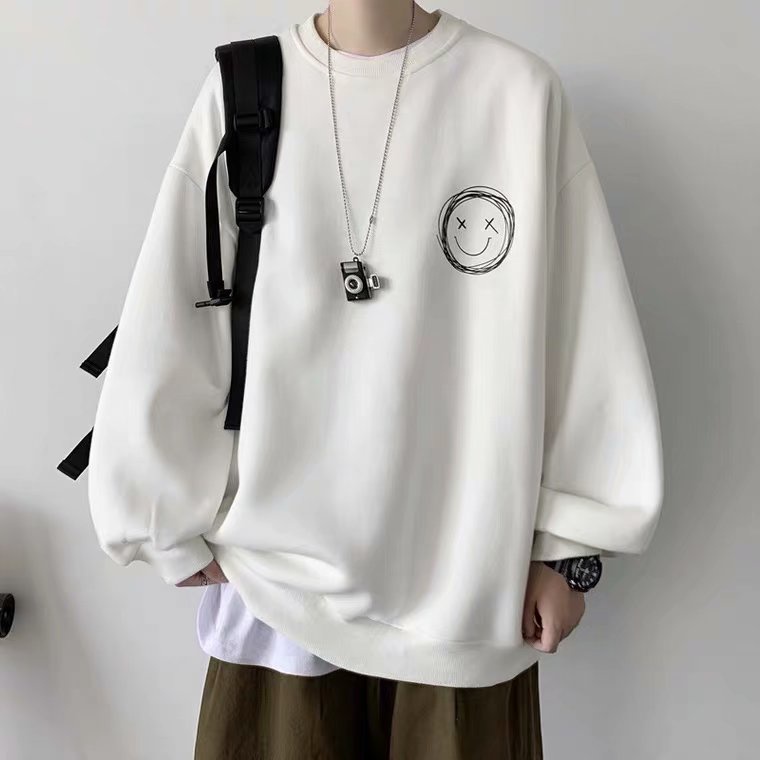 Áo Sweatshirt Nam Dáng Rộng In Hình Mặt Cười Phong Cách Hàn Quốc 5 Màu Tùy Chọn Size M-5XL