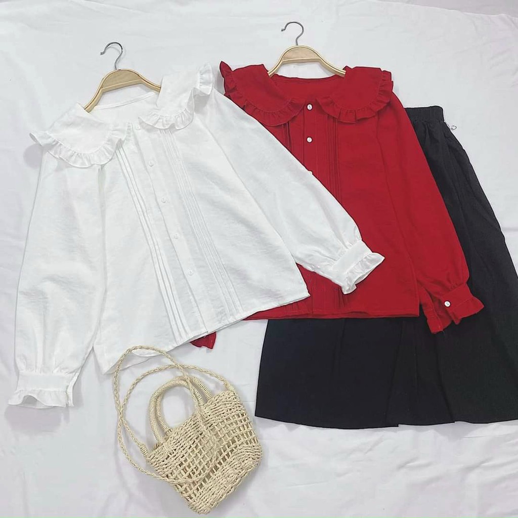 Áo babydoll cổ bèo kẻ ly bên Ulzzang (hàng QC) - Ảnh thật tự chụp 1000%