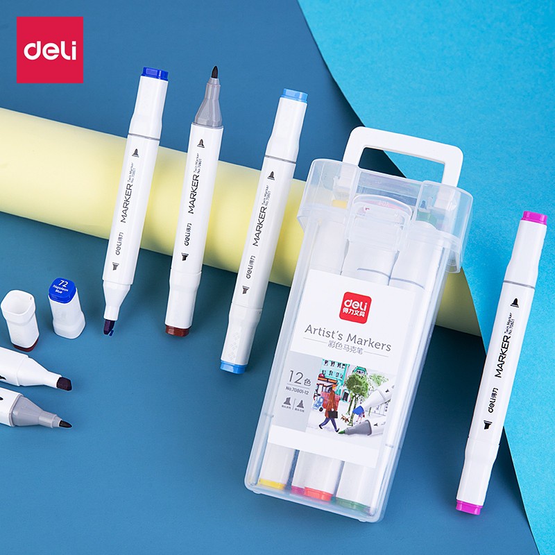 Bút màu marker hai đầu cao cấp Deli - 70801 hộp 48 màu