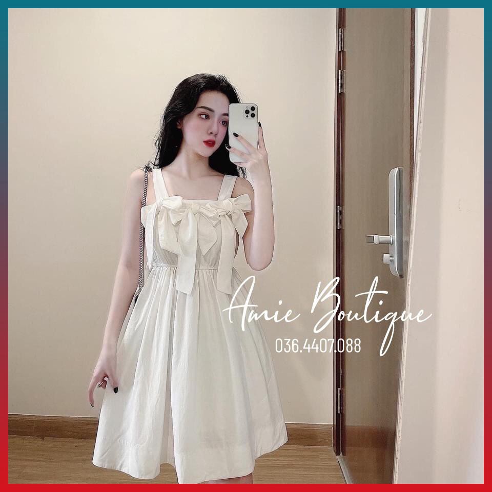 Váy Hai Dây Váy Babydoll Váy 2 Dây Bản To Phối Nơ Ngực Hàn Xẻng Điệu Đà Sang Chảnh | BigBuy360 - bigbuy360.vn