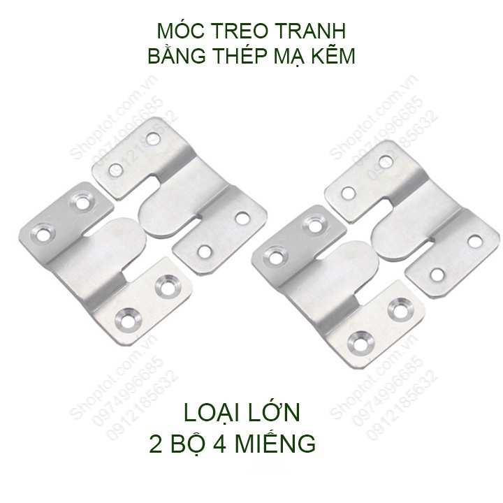 Bộ 4 miếng móc treo tranh bằng thép mạ kẽm chống gỉ, có loại lớn nhỏ tùy chọn