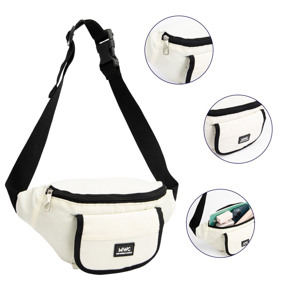 Túi Đeo Chéo MWC 0818 - Túi Đeo Hông Trơn 2 Ngăn Túi Vải Canvas Thời Trang Nam Nữ