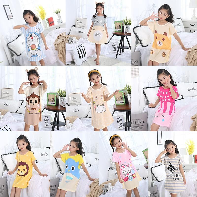 Đầm Ngủ Pijama Ngắn Tay Họa Tiết Hoạt Hình Cho Bé Gái Từ 2-10 Tuổi