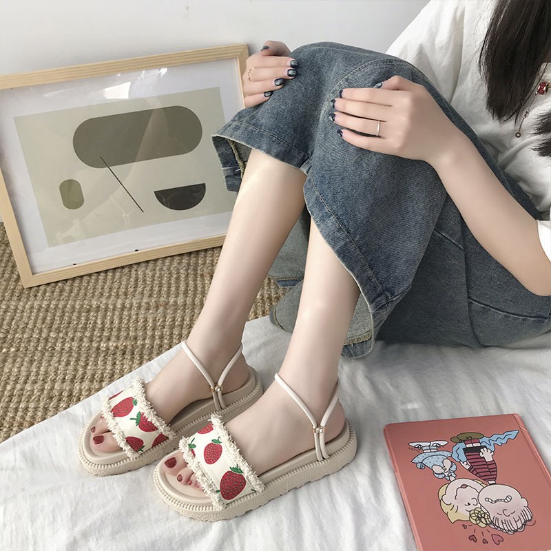 Dép Sandal ulzzang đế cao in hoa quả