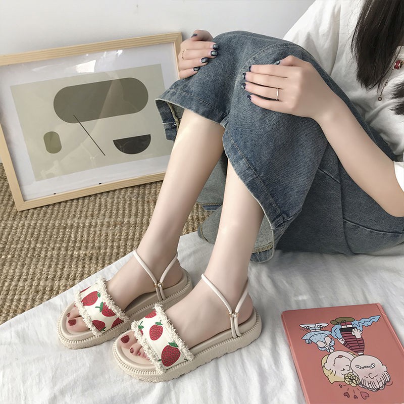 (Sẵn nhiều đôi) Sandal ulzzang đế cao in hoa quả( Ảnh thật ở cuối)