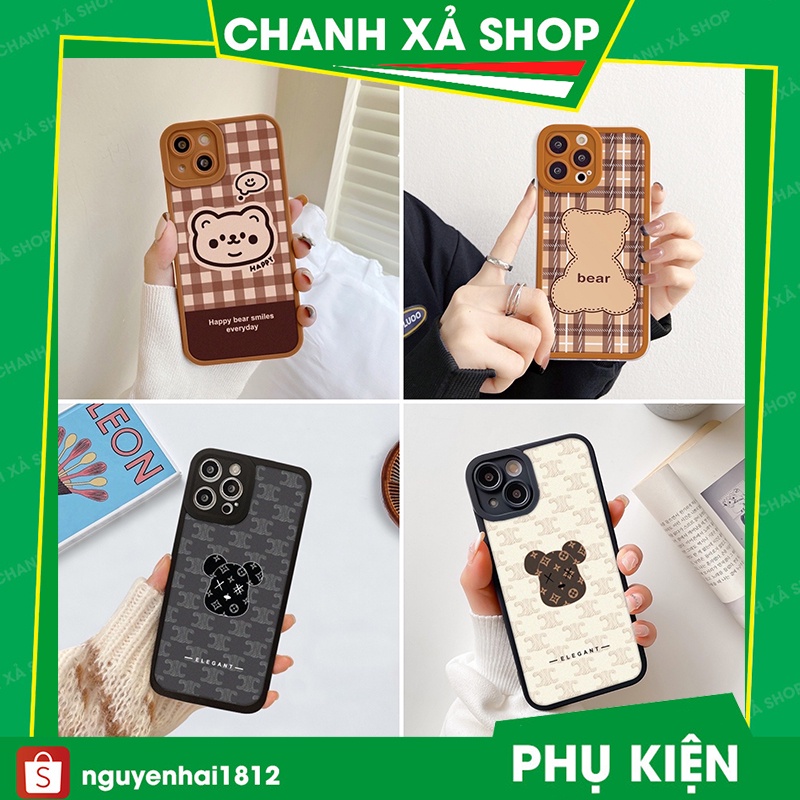 Ốp lưng iphone trong cạnh vuông lỗ camera gấu hoa cute 6s/6splus/7/7plus/8/8plus/x/xs/xsmax/11/12/13/pro/max/plus/promax