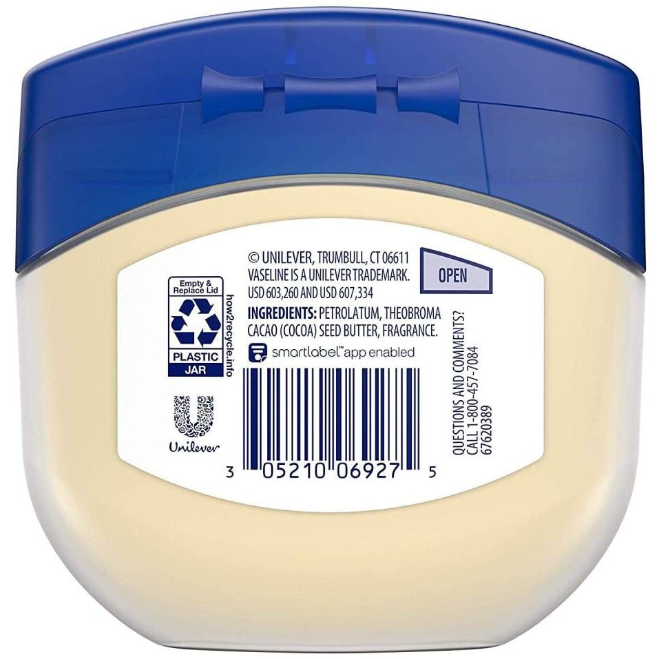 Gel dưỡng ẩm, xoa vết thương & bôi trơn... đa năng Vaseline Petroleum Jelly Cocoa Butter 212g (Mỹ)