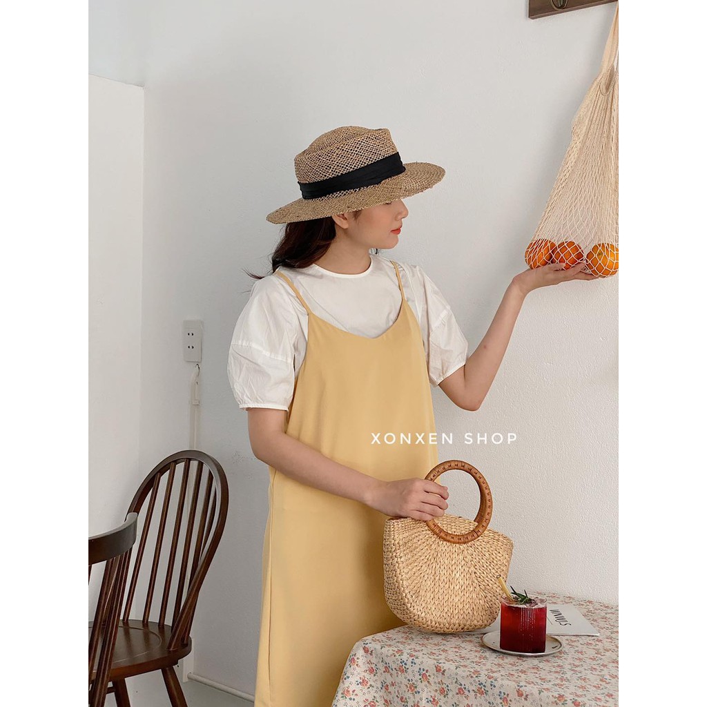 Yếm váy hai dây chất lụa mèm mịn dễ thương Xonxen shop free size mã 6851