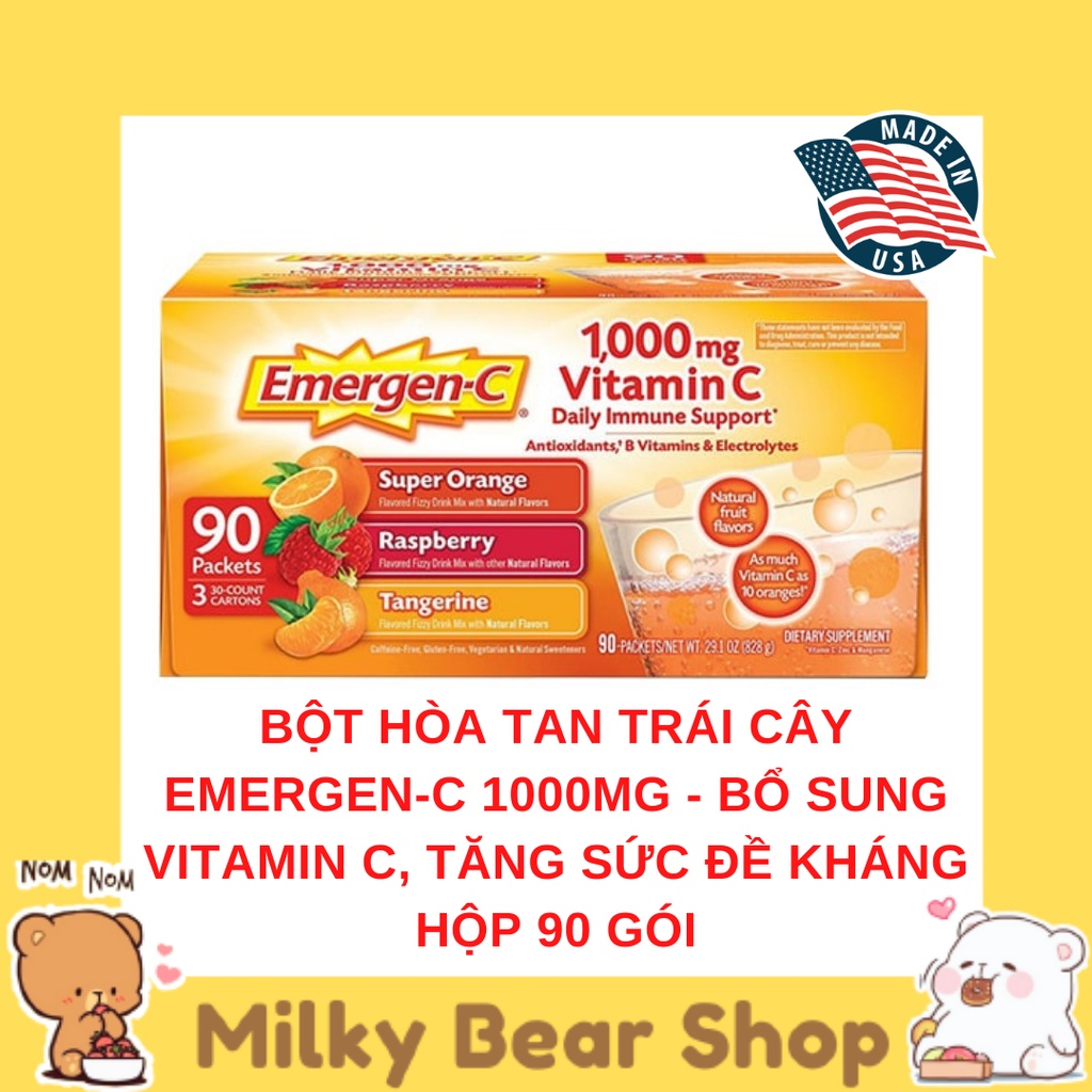 [MỸ] HỘP 90 GÓI C SỦI HƯƠNG TRÁI CÂY EMERGEN-C VITAMIN C 1000 MG