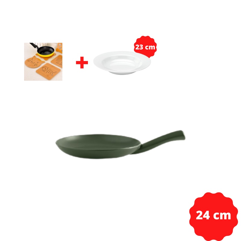 [ Tặng ngay đĩa trắng sứ 20 cm +  đế lót gỗ ]CHẢO SỨ DƯỠNG SINH MINH LONG 24 CM - CÓ TAY CẦM - HEALTHYCOOK