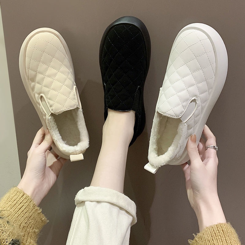 Giày Lười Cotton Lót Lông Cừu Dày Dặn Phong Cách Mới Mùa Đông 2021
