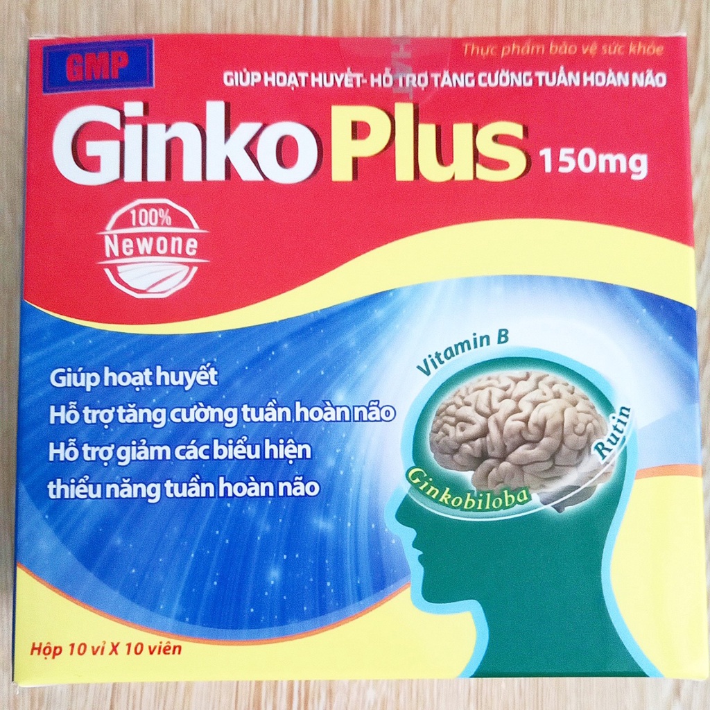 Viên uống bổ não Ginko plus 150mg hộp 100 viên. Hỗ trợ làm giảm nhức đầu, chóng mặt, mất ngủ, suy giảm trí nhớ