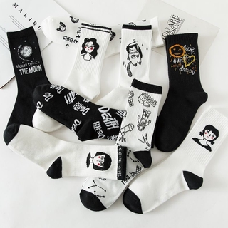 Black Cute Pattern Hip Hop Crew Funny Socks Novelty White Socks Cool Harajuku Designer Socks