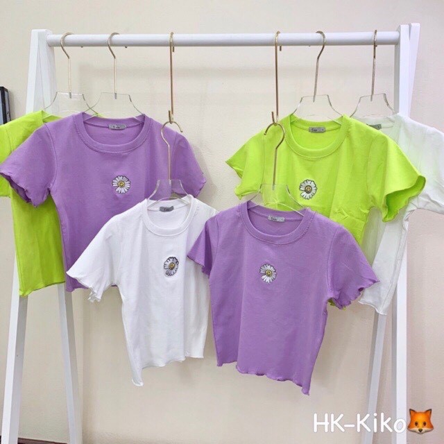 [Mã FAMAYWA giảm 10K đơn 50K] Áo Thun Croptop Thêu Hoa Cúc Body 4 Màu Xinh Xắn | BigBuy360 - bigbuy360.vn