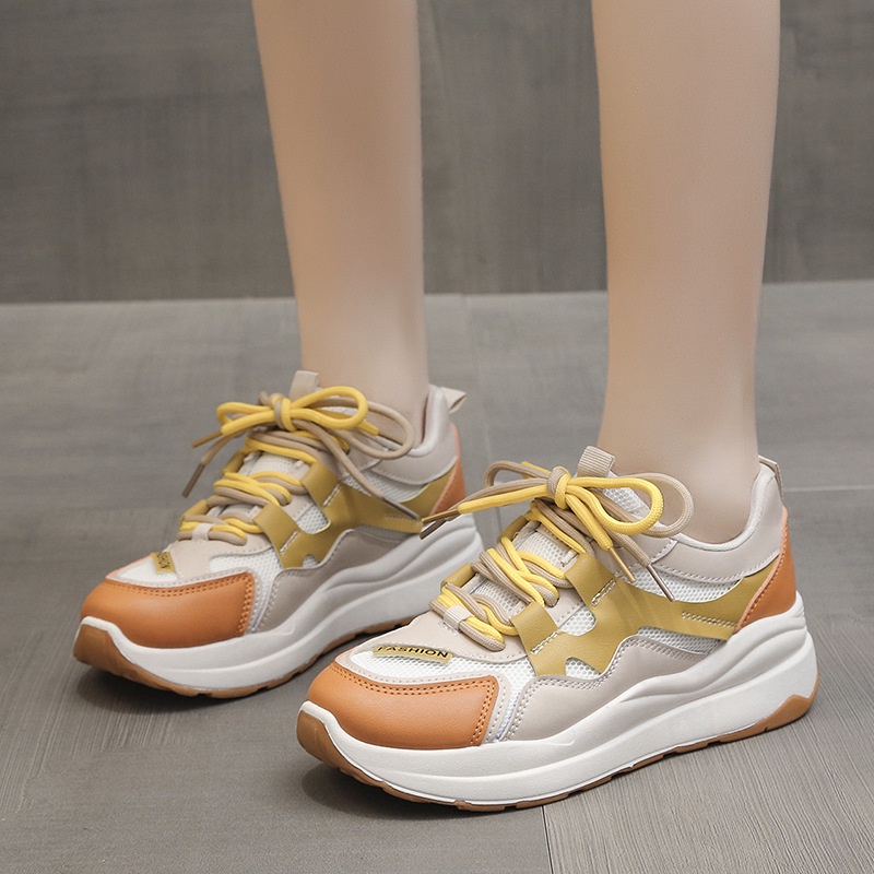 Giày Thể Thao Nữ Phối Lưới Thoáng Khí Cao 4cm, Đế Cao Su Mềm