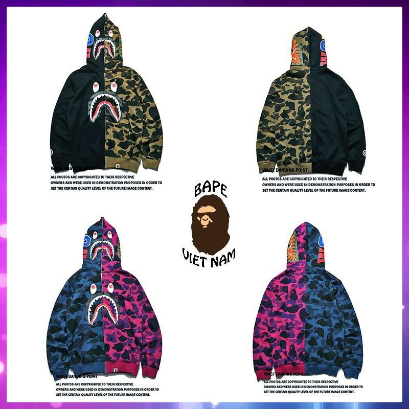 [Ảnh thật + FREESHIP] Jacket Bape Shark Half Camo fullzip , Áo Hoodie Bape Cá Ngáo