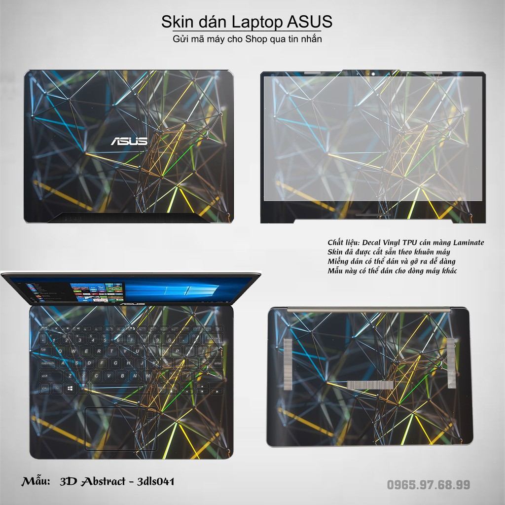 Skin dán Laptop Asus in hình 3D Green (inbox mã máy cho Shop)